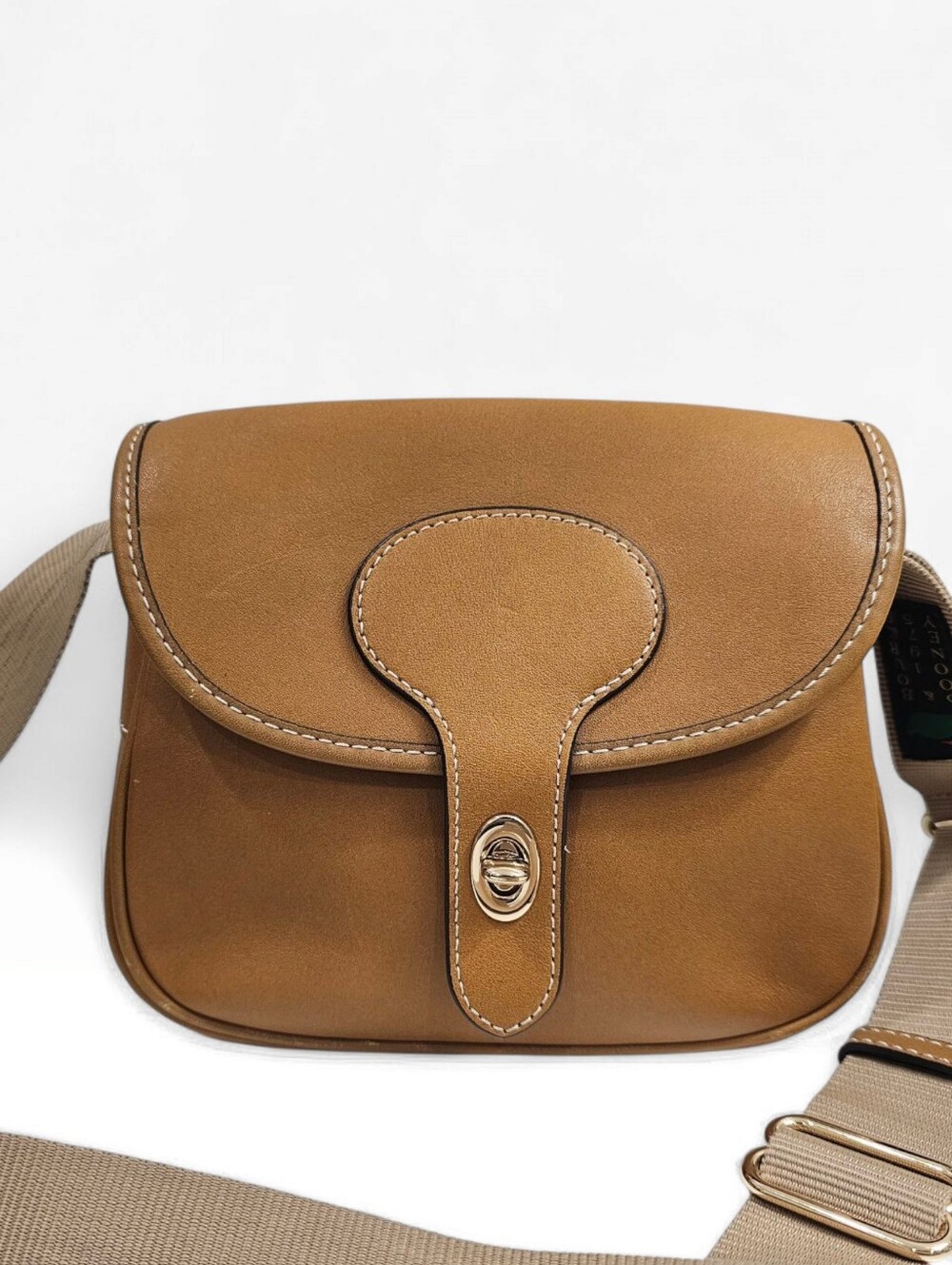 DOONEY & BOURKE Penrose Saddle 22 Tan Leather Turn Lock Crossbody Bag